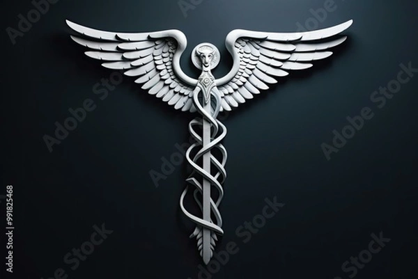 Obraz Winged Serpent Caduceus Symbol: Ancient Symbol of Healing and Medicine