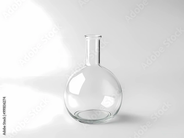 Fototapeta Round Laboratory Flask on a White Background, Clear Scientific Glassware