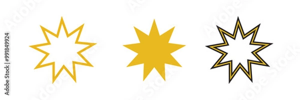 Fototapeta Bahai icon set. nine pointed baha vector symbol. persian star sign in black filled and outlined style.