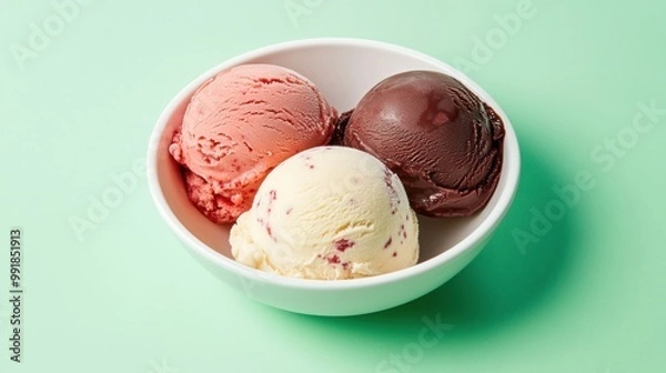 Fototapeta Three Scoops of Ice Cream in a Bowl