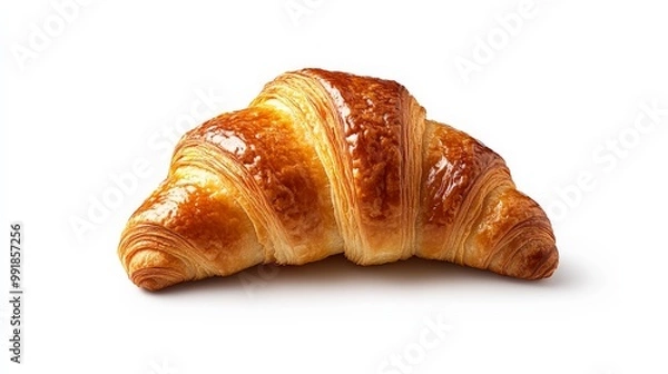 Obraz Golden Croissant: A freshly baked, golden-brown croissant, with flaky layers and a tempting sheen, ready to be enjoyed.  