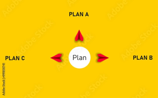 Fototapeta Red planes flying to alternative business plans.Alternative business plans.Business strategy, planning and decision making idea concept.