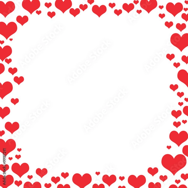 Obraz Red different shaped hearts frame on white background