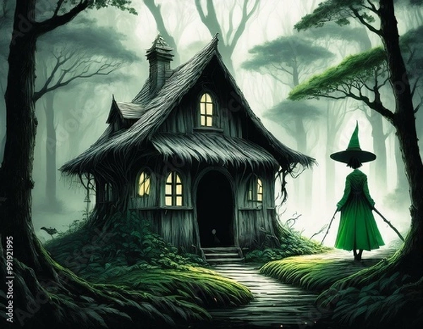 Obraz a spooky Halloween house with a witch