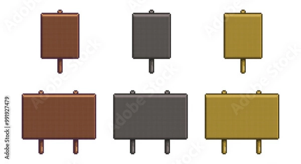 Fototapeta signs pixel art set. Signboards collection. 8 bit sprite. signboards for game development and apps. Isolated vector set illustration.