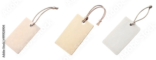 Fototapeta set of white blank price tag isolated on transparent background, cut out