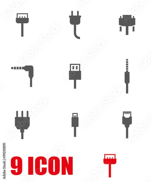 Fototapeta Vector grey plug icon set. Plug Icon Object, Plug Icon Picture, Plug Icon Image - stock vector