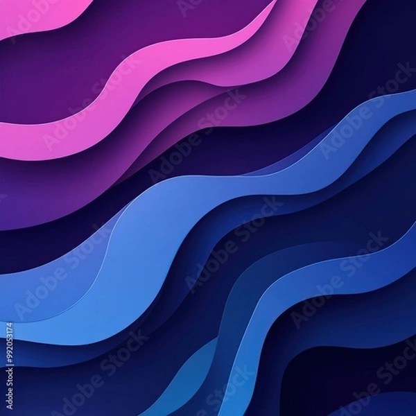 Obraz A high-resolution, minimalist abstract background featuring fluid waves of vibrant colors in shades of blue and purple.
