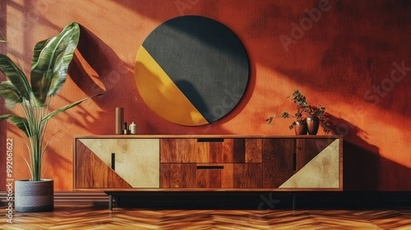 Obraz Modern sideboard with geometric patterns and sleek handles