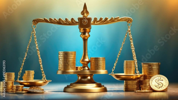 Obraz Golden Scale: Balancing Paper Currency and Digital Coins