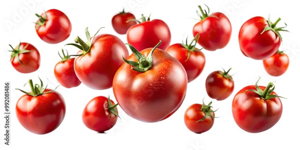 Fototapeta set of tomatoes falling in the air isolated on transparent background png