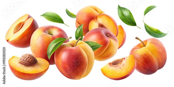 Fototapeta peach falling in the air isolated on transparent background png