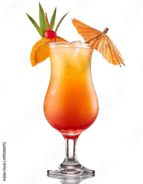 Obraz tropical cocktail with a cherry and umbrella
