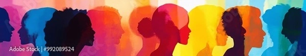 Obraz Colorful silhoutte of diverse faces, diversity, equity and inclusion