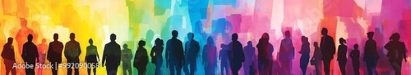 Obraz Colorful silhoutte of diverse faces, diversity, equity and inclusion