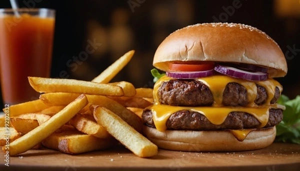 Fototapeta hamburger and fries