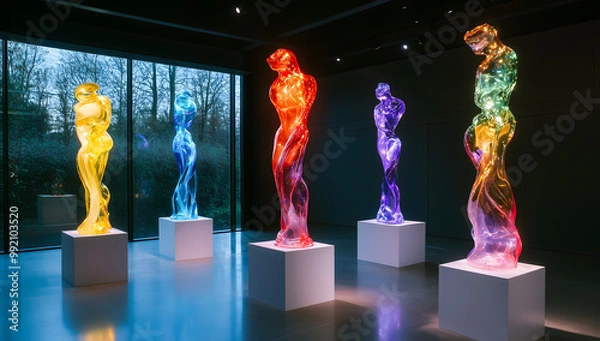 Fototapeta A vibrant display of colorful glass sculptures in an art gallery