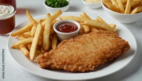 Fototapeta fish with Crispy French fries