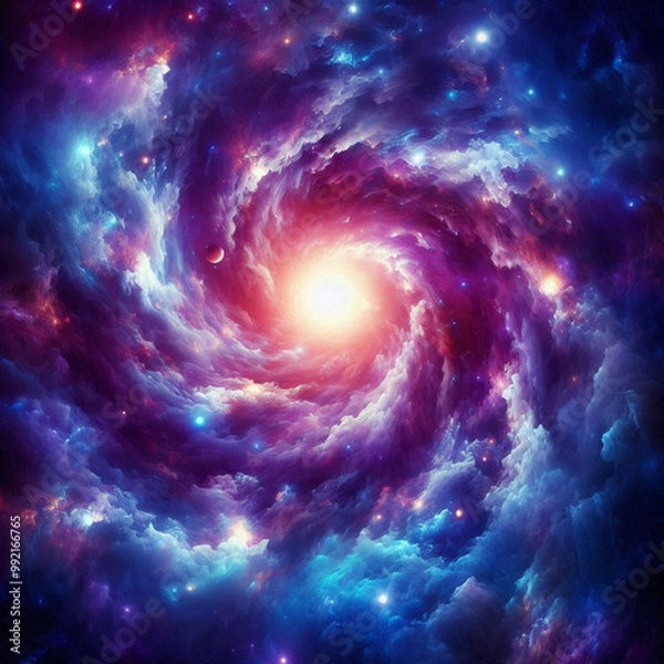 Fototapeta A vibrant galaxy explosion with swirling nebula clouds