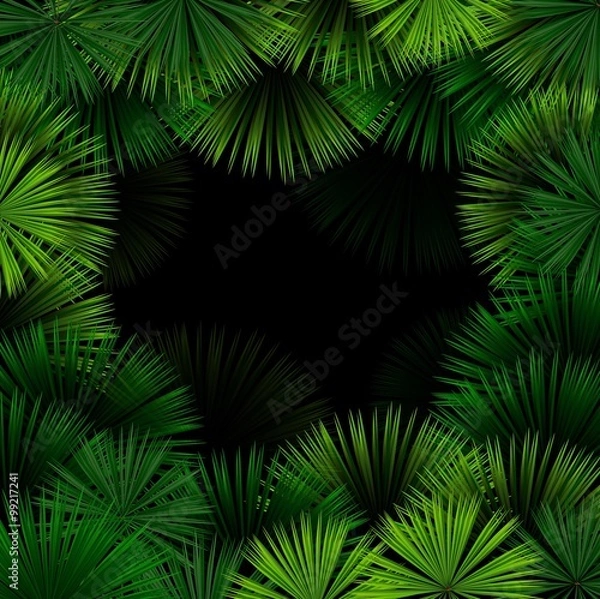 Fototapeta Exotic pattern with tropical leaves on a black background