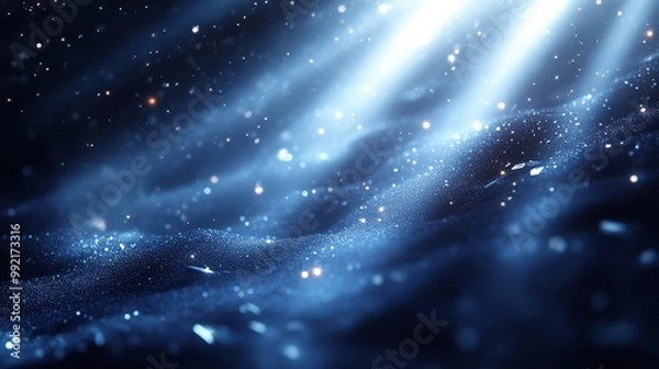 Fototapeta Navy Blue And Silver Background With Soft Light Rays And Sparkling Twinkles