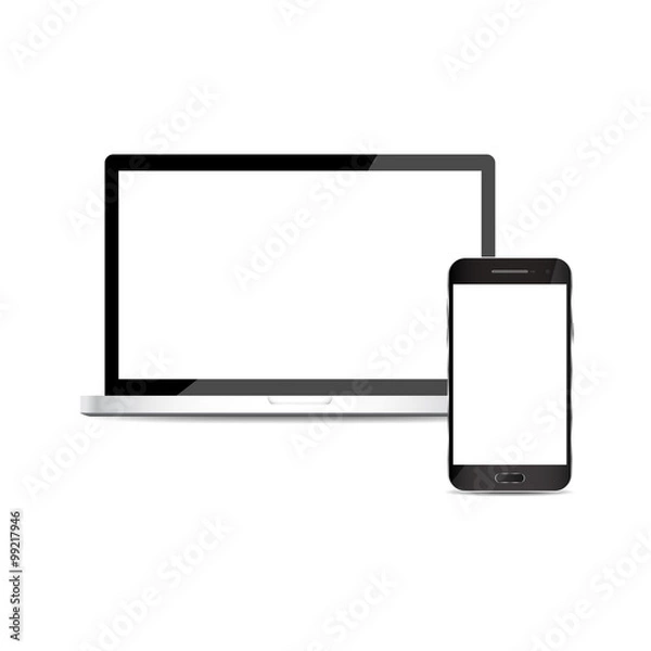 Obraz computer notebook and mobile on white background isolate vector illustration eps 10