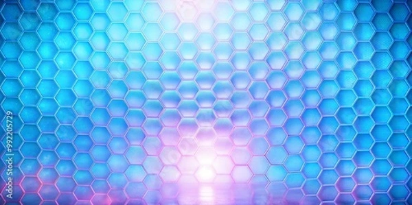 Fototapeta Luminous blue hexagon backdrop with central light convergence