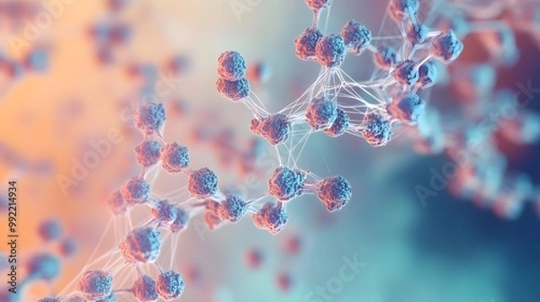 Fototapeta Interconnected Blue and Orange Spheres with a White Web-like Structure