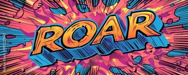 Fototapeta Energetic pop art background with "ROAR" inside. Comic book elements, Bold patterns, Bright vector