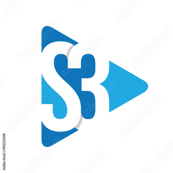 Obraz This logo design in blue depicts an initial letter number S3 inside a triangle play button