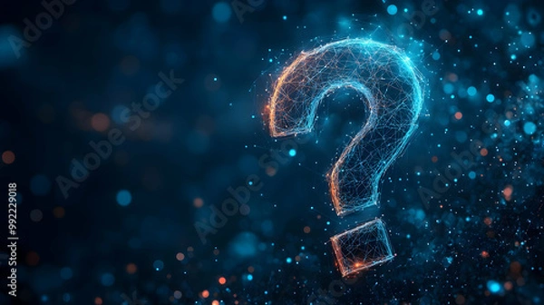 Fototapeta Abstract Question Mark Digital Art Animation -  Blue and Orange Digital Lights & Bokeh Background