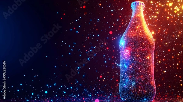 Fototapeta Abstract Bottle Silhouette Glowing with Colorful Particles -  Neon Light Animation Background