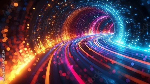 Fototapeta Abstract Tunnel of Lights with Curved Lines and Bokeh Effects