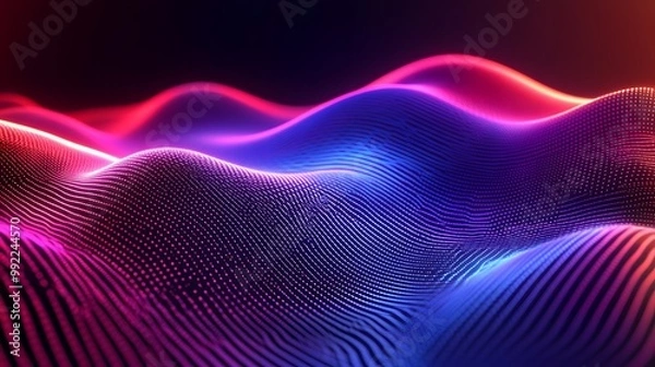 Obraz Abstract Neon Wave Pattern with Dotted Lines