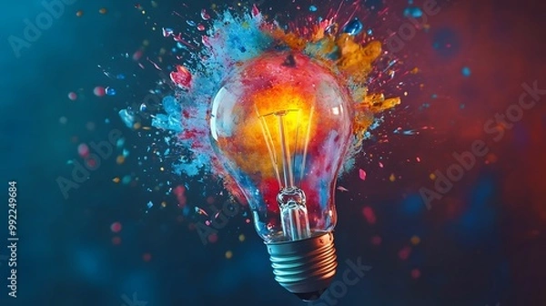 Obraz A Light Bulb Exploding with Colorful Paint Splatter
