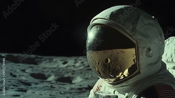 Fototapeta Astronaut on the Moon with American Flag