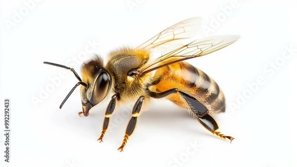 Fototapeta A bee is laying on a white background