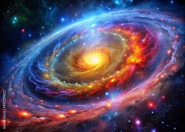 Fototapeta Stunning representation of galaxy formation, highlighting the role of density perturbations in shaping the universe, with vivid colors and razor-sharp clarity.