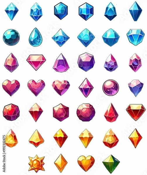 Fototapeta Gems Icons Fantasy RPG Game Inventory Pack 