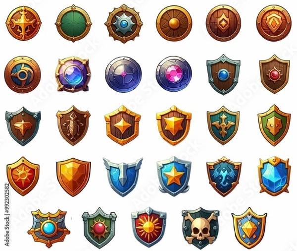 Fototapeta Shield Icons Fantasy RPG Game Inventory Pack 
