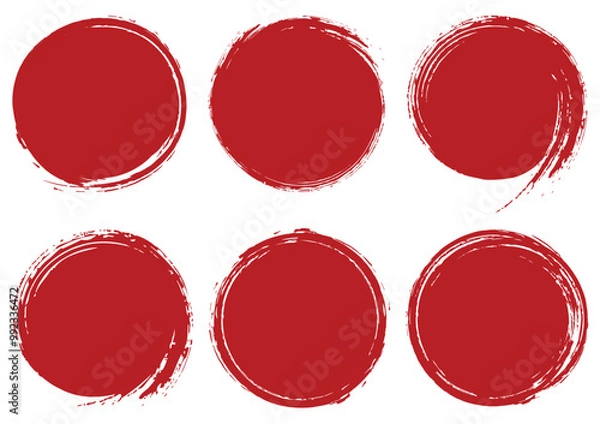Fototapeta 手書き筆タッチのサークルフレームセット/赤