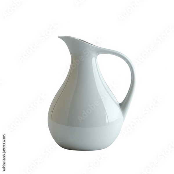 Fototapeta A white pitcher with a handle sits on a white background