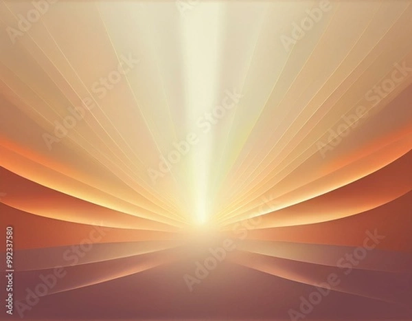 Obraz A warm, glowing abstract background featuring golden light rays radiating outward in a soft, sunset-like gradient. Ideal for design projects, event visuals, or spiritual and uplifting themes.