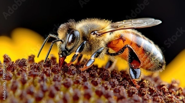 Fototapeta Honey Bee Collecting Pollen Close up Macro Photography