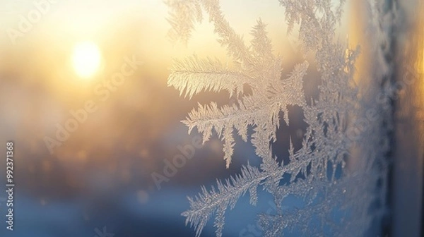 Fototapeta Frozen Windowpane at Sunset