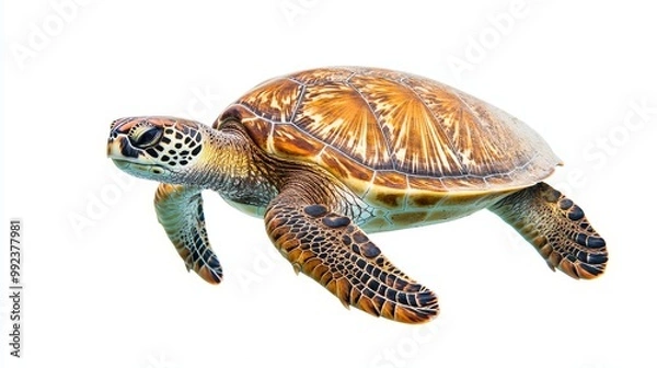 Fototapeta Beautiful Sea Turtle on White Background - High-Resolution Wildlife Stock Photo for Nature and Marine Life Projects