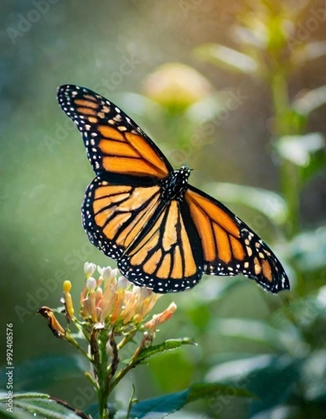 Fototapeta Isolated monarch butterfly with depth of field highlighting vibrant wings and delicate patterns