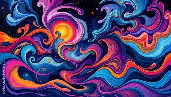 Fototapeta Abstract Cosmic Landscape and Avatar Composed Of Swirling Shapes And Vibrant Colors