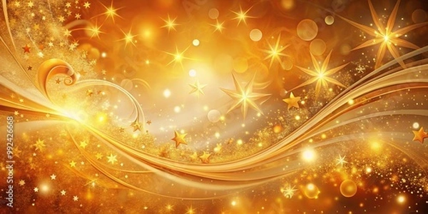 Fototapeta A shimmering gold background with sparkling stars and swirling lines, evoking a festive and celebratory atmosphere.