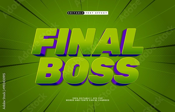 Fototapeta final boss game editable text effect with a kids and happy text style